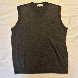 Turnbury Gray Sweater Vest L 100% Extra Fine Merino Wool